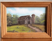 Vintage Original Small Framed Painting of a Barn