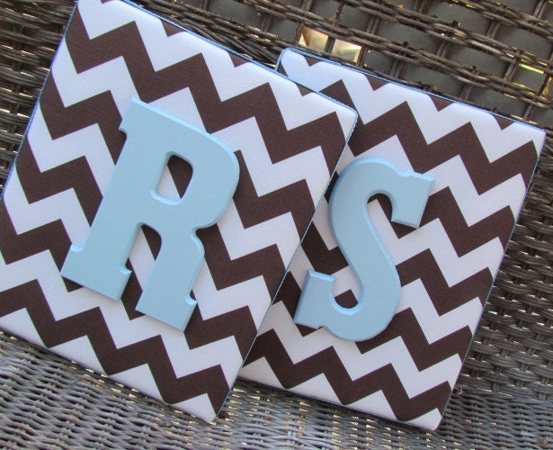 Nursery Letters, 8x10, Wall Letters, Blue and Brown  Letters, Brown and Blue Nursery Letters