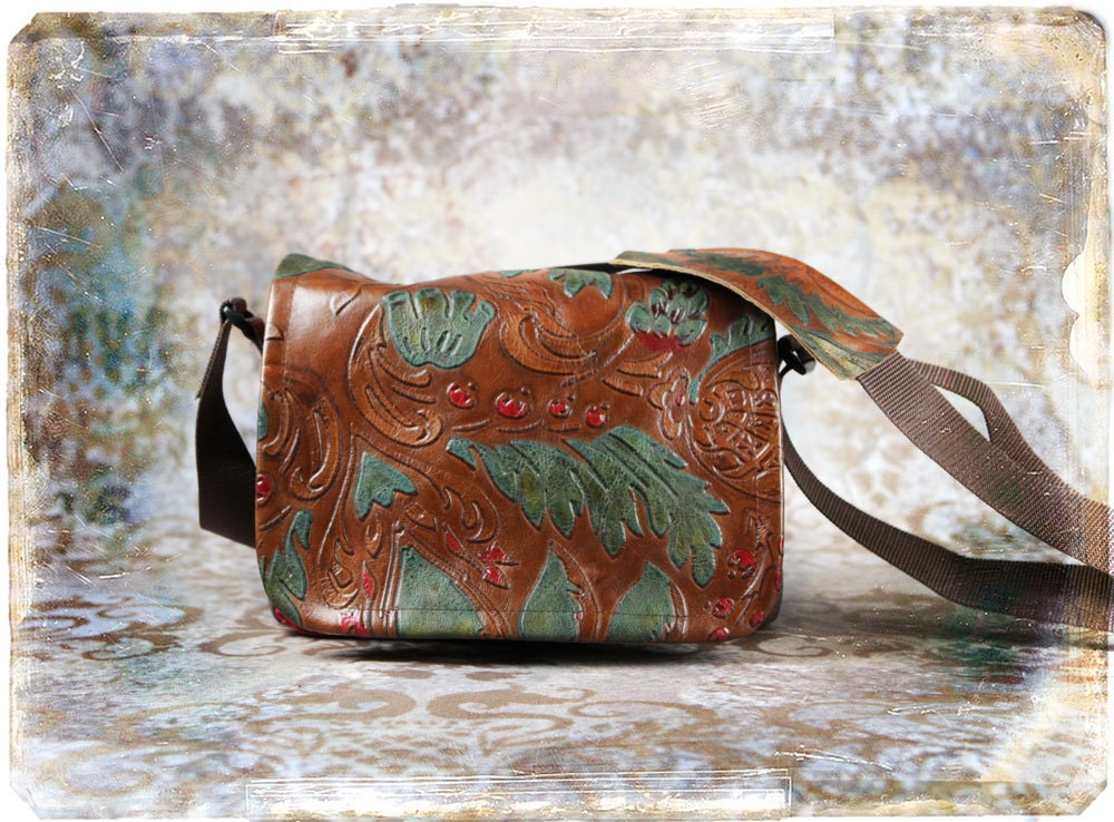 Leather Camera Bag - Floral Leather Mirrorless Compact Camera System Video Bag - In Stock