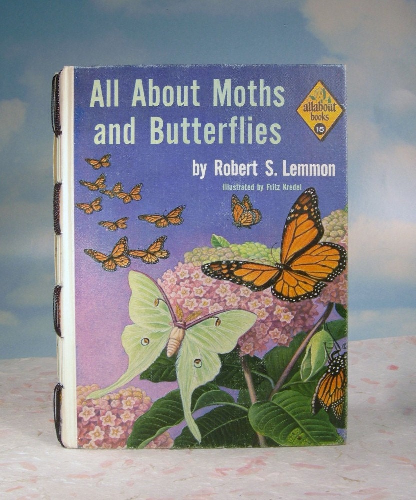 Moths and Butterflies Garden Journal Sketchbook from Repurposed Science Textbook