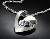 heart pendant - silver necklace - eco-friendly - Argentium silver - wedding - cz - contemporary jewelry - 3401