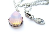 Extremely Rare Vintage Swarovski Crystal Necklace Pink Opal Bullet Top - BreatheCouture