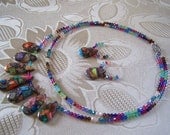 Sea Sediment Rainbow Jasper and Swarovski Crystal Multi Strand Necklace and Earring Set