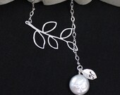 Bridemaids Gifts, Tree of Life with Freshwater pearl and Initialed leaf charm, Bridesmaid Necklaces, Wedding jewelry