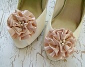 Satin flower shoe or hair clips. Champagne clips for weddings, parties fun times