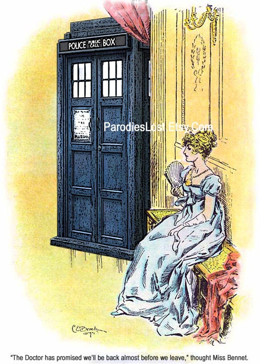 Jane AUSTEN Doctor Who TARDIS Print Pride & Prejudice Elizabeth BENNET Parody