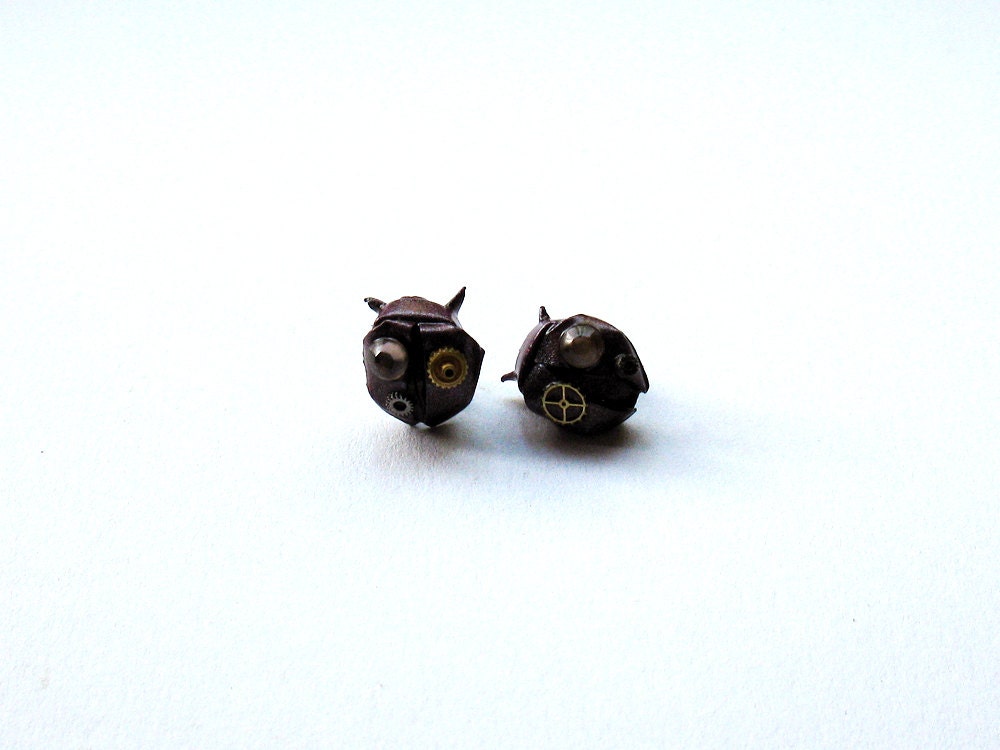 STEAMPUNK origami lady beetle stud earrings