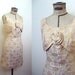 1950s 60s Cream & gold wiggle dress with rose, by Carnegie - S M