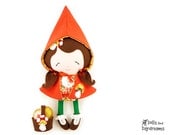 Little Red Riding Hood Doll Sewing Pattern PDF -  Reversible Cape, Felt Basket ,Cookies, Removable Boots included
