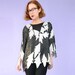 Sequin Blouse Silk Black White Leaf XL