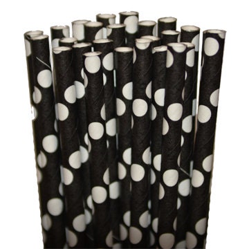 Dot Black/White Party Paper Straws - Cake Pop Sticks - Pixie Sticks - Qty 25 Il_170x135