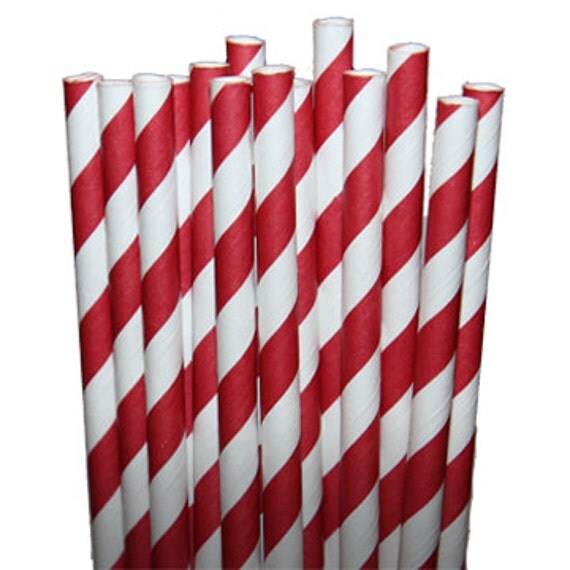 Stripe Red Party Paper Straws - Cake Pop Sticks - Pixie Sticks - Qty 25 Il_570xn