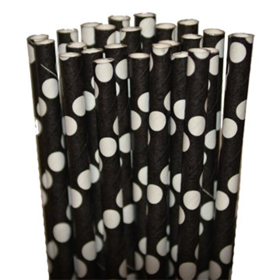 Dot Black/White Party Paper Straws - Cake Pop Sticks - Pixie Sticks - Qty 25 Il_570xn