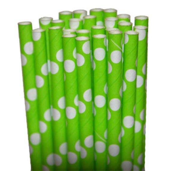 Dot Lime/White Party Paper Straws - Cake Pop Sticks - Pixie Sticks - Qty 25 Il_570xn