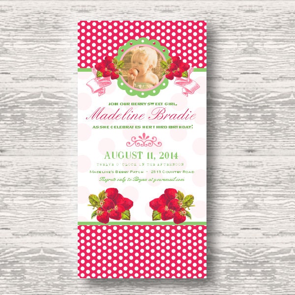 Vintage Strawberry Invitation for Birthday Party or Baby Shower - Girls DIY Printable Invite by BeeAndDaisy Il_570xn