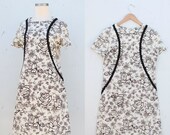 1960s Shift Dress  / Brown Rose Dress / / Cream Brown 60s Shift Dress / medium