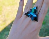 Cobalt Quartz Crystal Cluster Triangle Ring