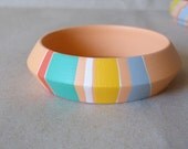 NEW  Pastel colours handpainted wooden bracelet - peach, turquoise, grey, white, yellow and pink
