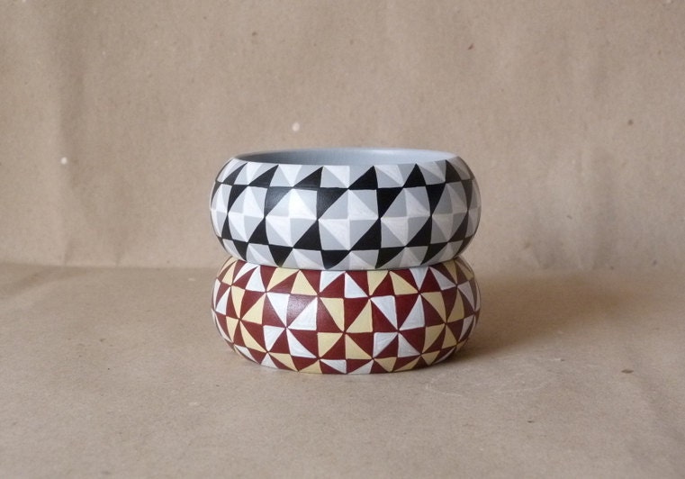 NEW  All tiled up handpainted wooden bracelet - set of 2