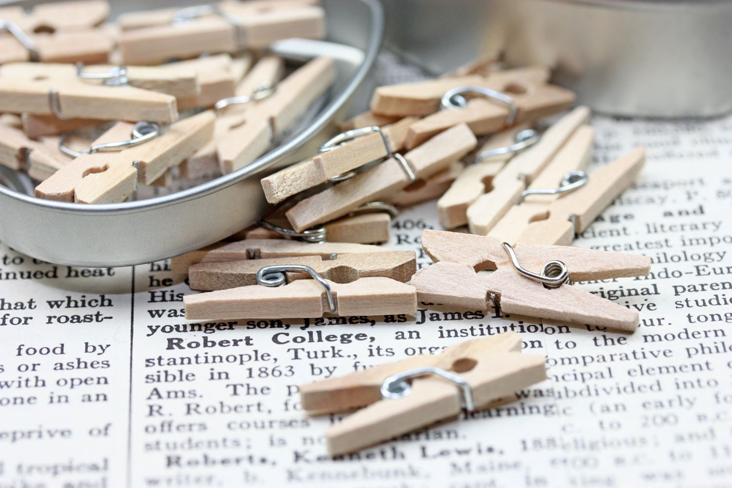 40 Mini Clothespins in a Metal Heart Tin
