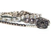 Rhinestone Wrap Bracelet Silver Rhinestones Pearls and Multi Strand Bracelet