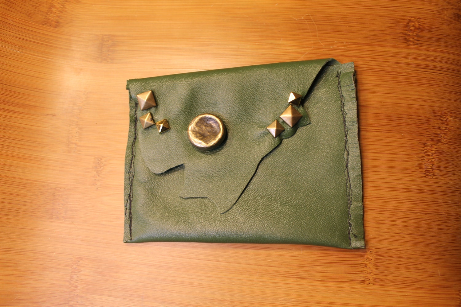 Leather Wallet - Green Leather and Studs
