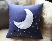 Sukan / Navy Blue Month Star Moon Pillow Cover - Decorative Pillow - Accent Pillow - 16x16 inch