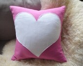 Sukan / White Heart Pillow Cover - Pink Linen Pillow - Decorative Pillow - Accent Pillow - 16x16 inch