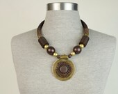 Wood, leather and metal  Necklace