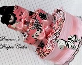 Baby Diaper Cake Zoo Animals Pink with Handmade Maryjanes