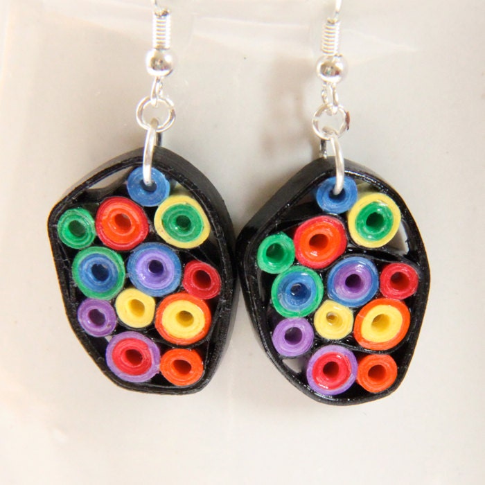 Rainbow Earrings Retro Circles Paper Quilled one of a kind Earrings