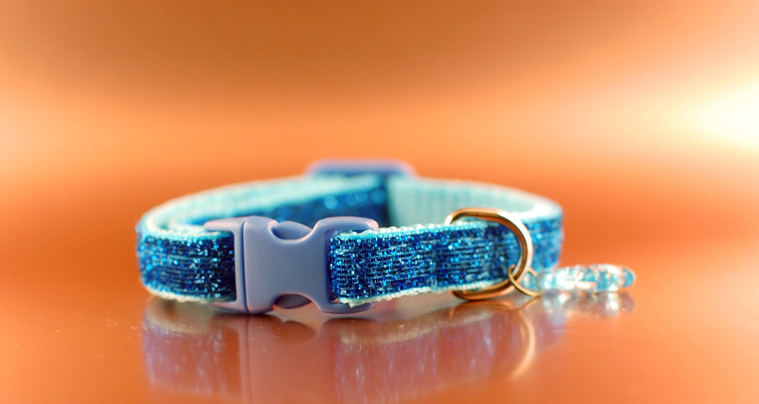 Blue Glittery Breakaway Cat Collar wIth Fish Charm