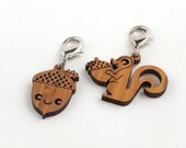 Zipper Pulls: Acorn & Squirrel Bamboo Wood (Set of 2)