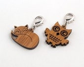 Zipper Pulls: Owl & Fox Bamboo Wood (Set of 2)