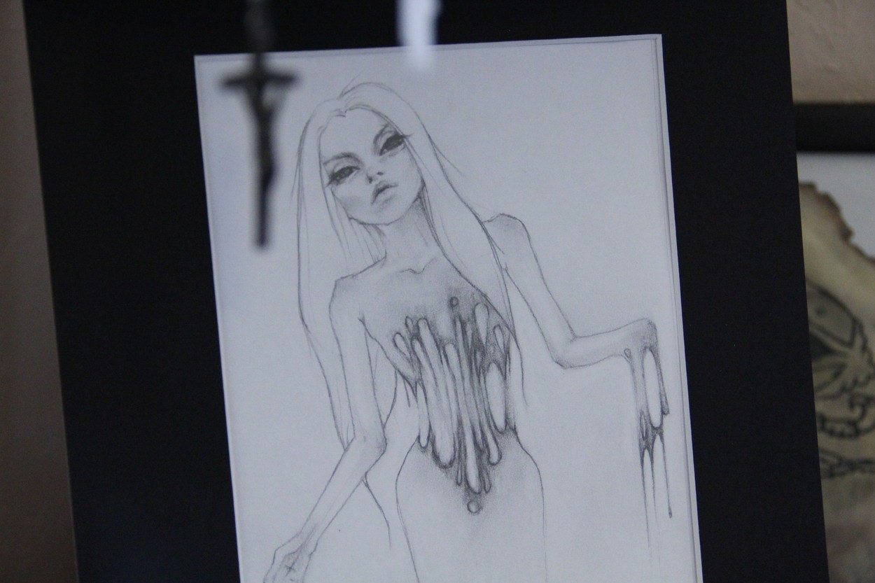 SALE Original "Liliana the Girl" 5.5x8.5 Matted Pencil Model Figure Sketch READY to FRAME 9x12 Mat