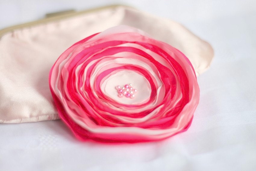 Fabric Brooch, Fabric flower, Bright Pink Pale Pink Rose Fabric Flower Brooch, Flower hair clip