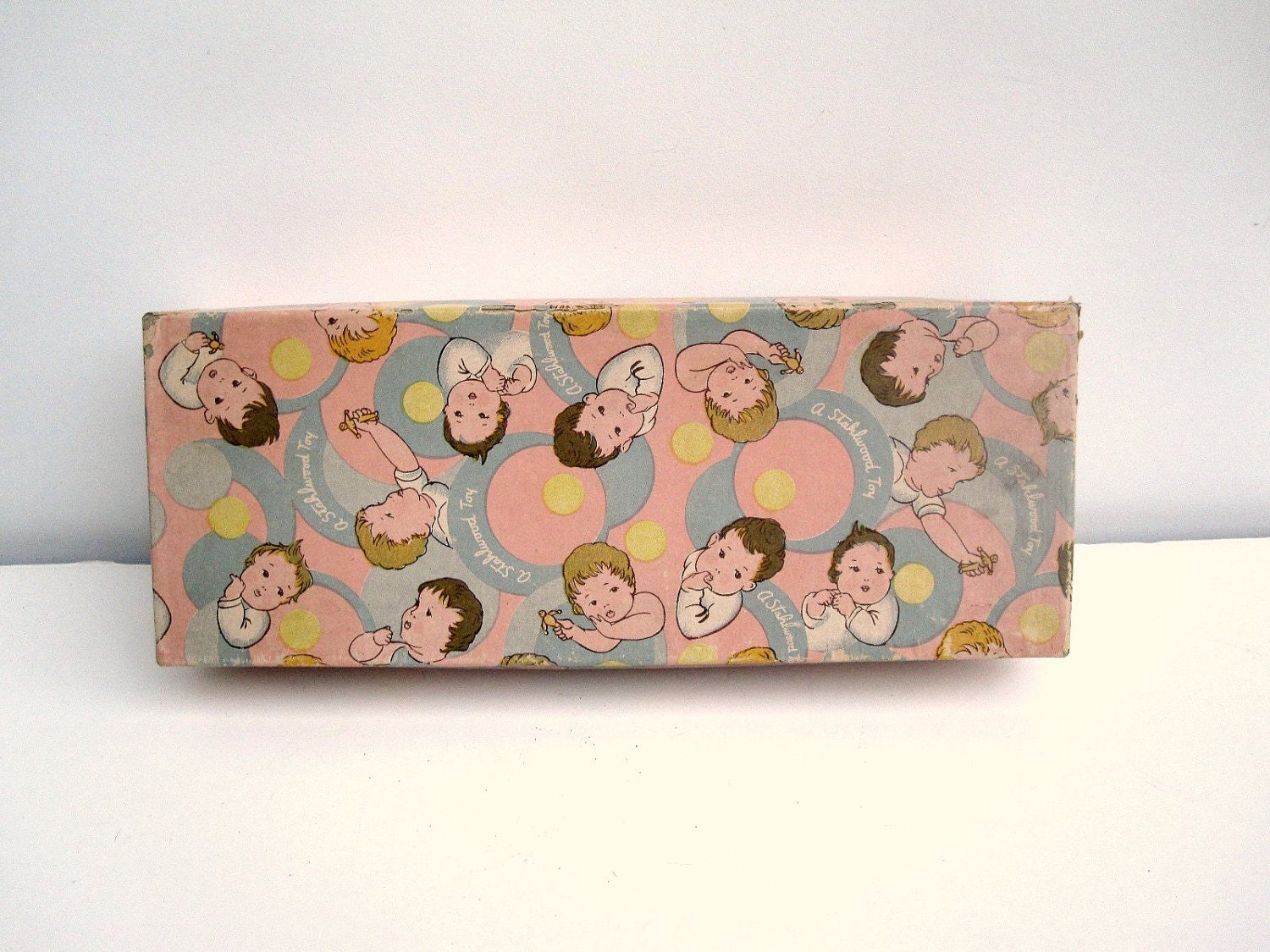 Baby Gift Box - Infant Keepsake Box - Mid Century Pale Pastel Pink and Blue