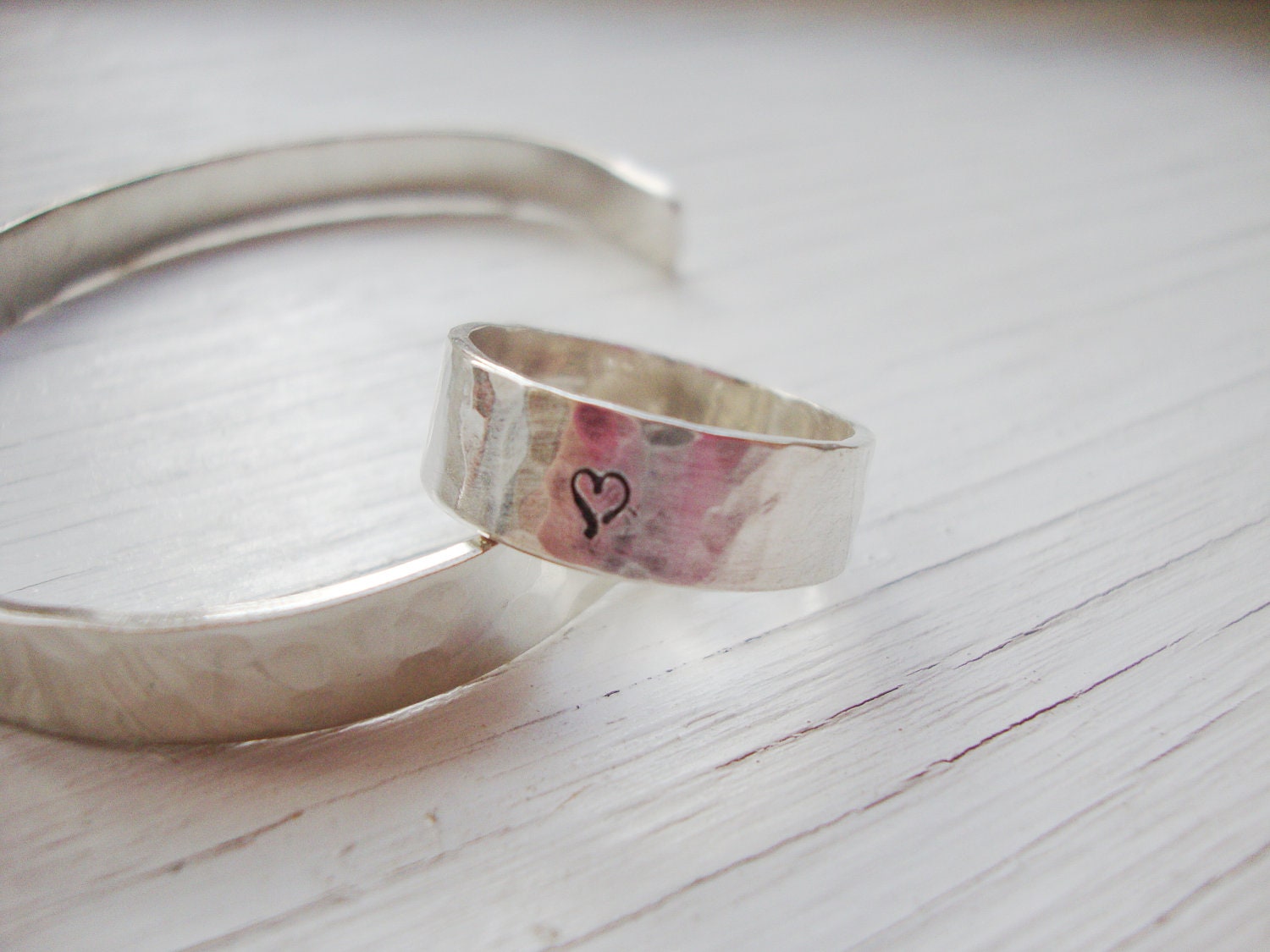 Simple heart stunning sterling silver band hammered true love ring promise ring