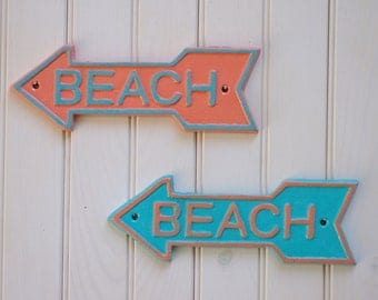 Beach Decor Cast Iron Beach Sign Arrow Wall Decor - PICK YOUR COLORS