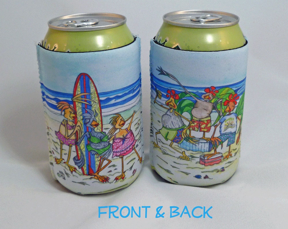 Beach Koozie Summer Beer Soda Drink Cozy Sleeve Personalize BBQ Surfs Up Koozie