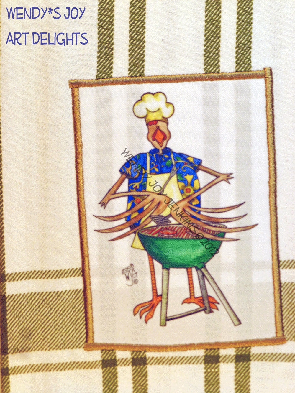 BBQ Towel Grilling Rooster Kitchen Cotton Tea Towel Great Gift for Guys Army Green and White