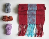 Red & Turquoise Handwoven Scarf with Organic Cotton and Cotton