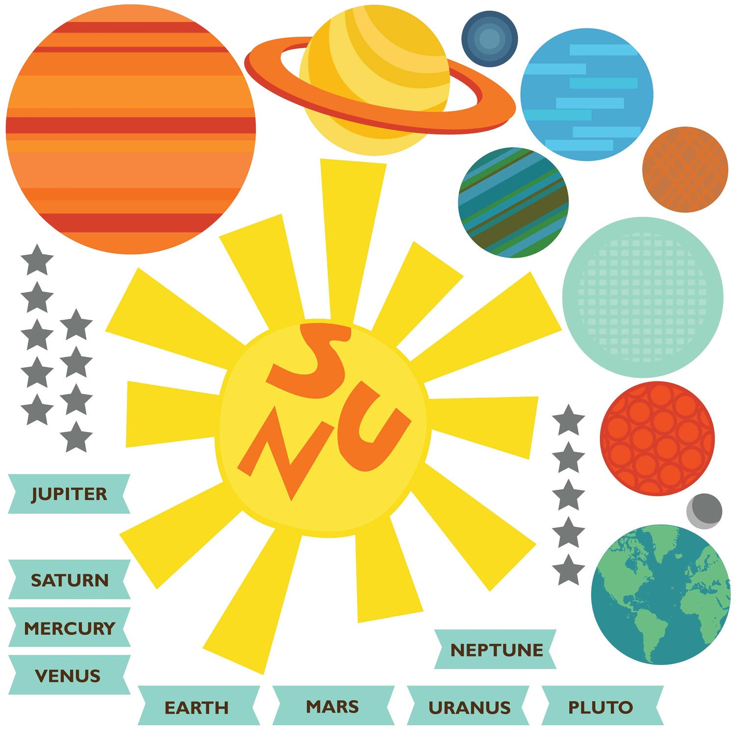 Planet Decals, Solar System Stickers, Nursery Decor, Baby Room, Play room ideas, Gifts for kids
