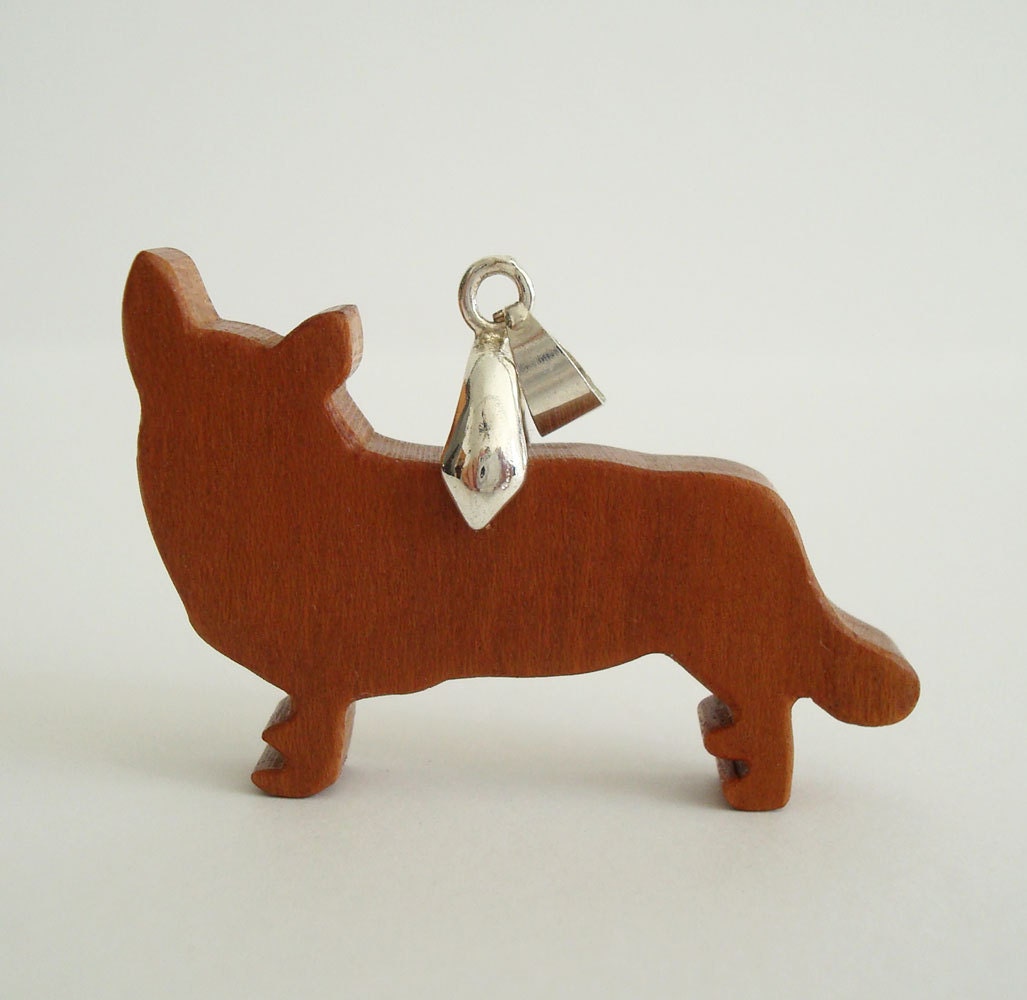Welsh Corgi Necklace Cherry Hand Cut Wood Pendant Scroll Saw