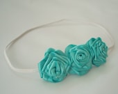 Baby Headband - 3 Rosette Flower Headband in Teal