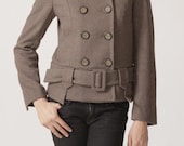 Double breasted coat J047 / wool coat PEACOAT brown coat chocolate coat short jacket winter outerwear belt