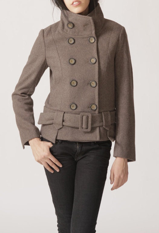 Double breasted coat J047 / wool coat PEACOAT brown coat chocolate coat short jacket winter outerwear belt