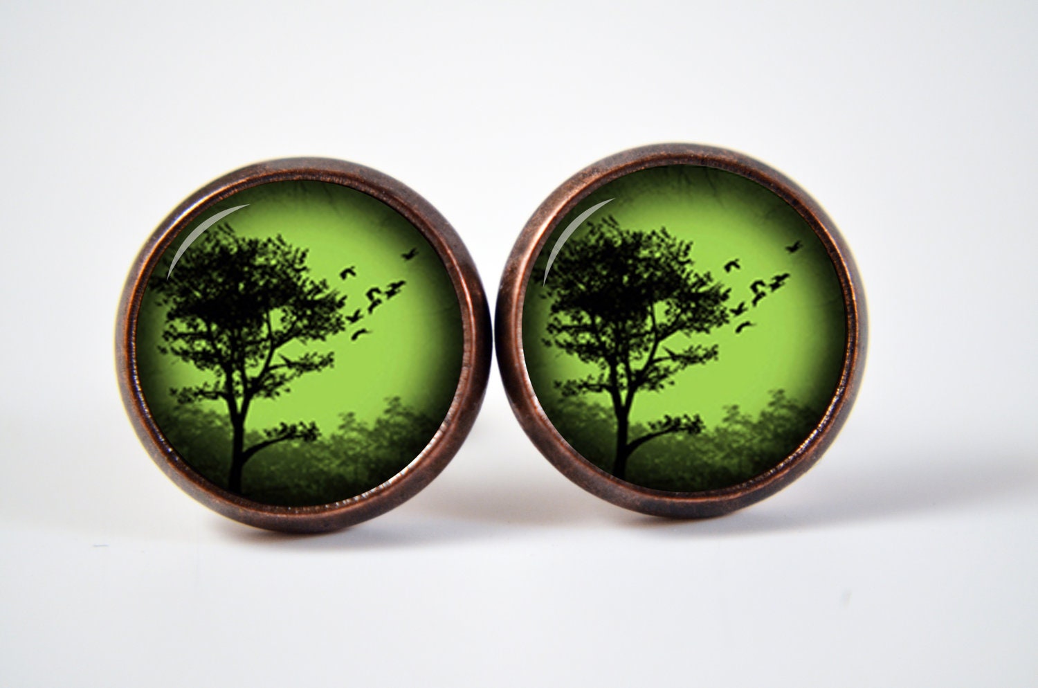 Green Tree Earrings, Resin Earrings, Stud Earrings Resin Jewelry C166