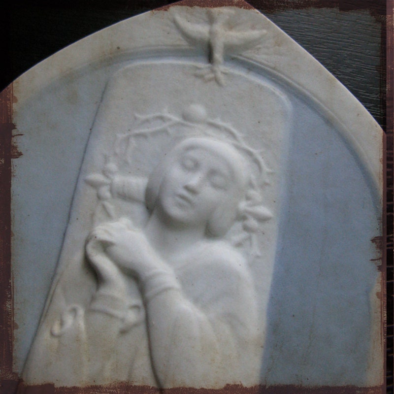 Antique Saint Joan of Arc Praying at the Stake Religious Biscuit Plaque signed Real del Sarte - Vintage Maid of Orleans from France