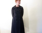 Vintage 60s Military Coat. Pea Coat. Double Breasted Long Coat. Black Wool. Size S to M.